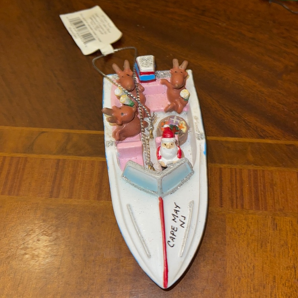 Cape May Nj Santa Speedboat Xmas Ornament